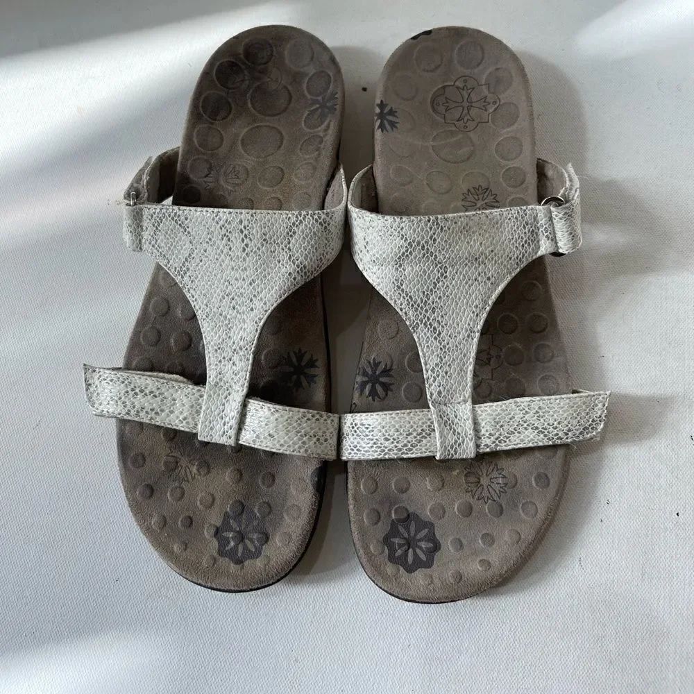 Orthaheel Vionic Molly Bone white & gray snake skin print slide sandals SZ 9.5